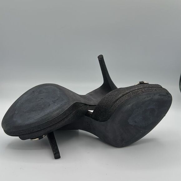 GUCCI Black Glitter Stardust Nappa Charlotte Nero Open Toe Pumps Size 38/ US 8 - Picture 9 of 12